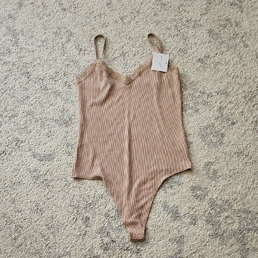 American Eagle Outfitters Tan Striped Bodysuit